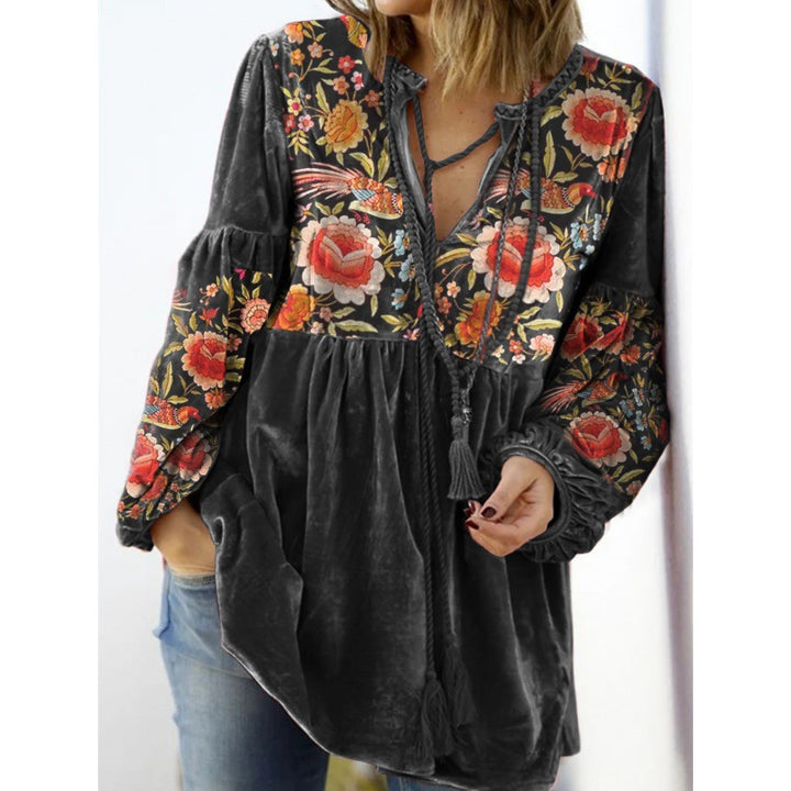 V-neck Knot Front Dart Flower Top-Women's Outerwear 2023-Zishirts