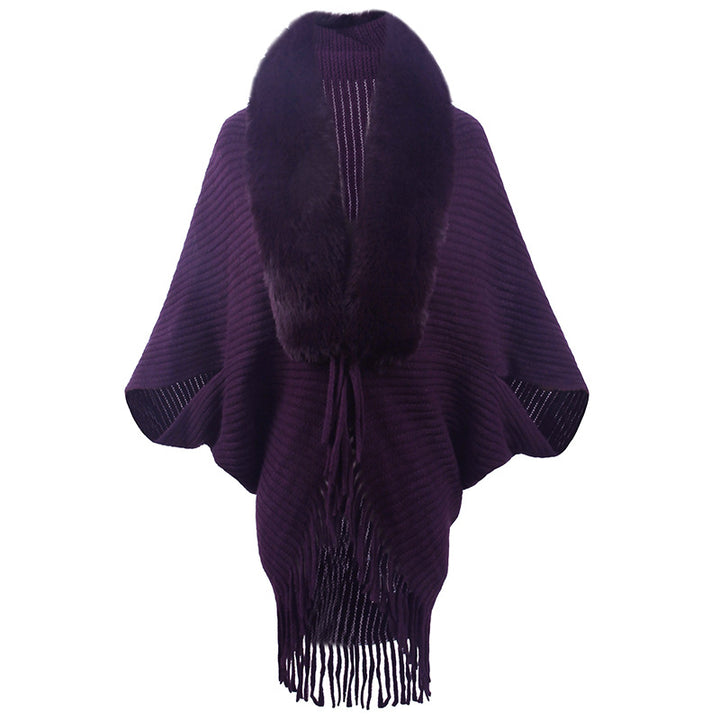 Women's Fur Collar Tassel Shawl Knitted-Scarves & Wraps-Zishirts