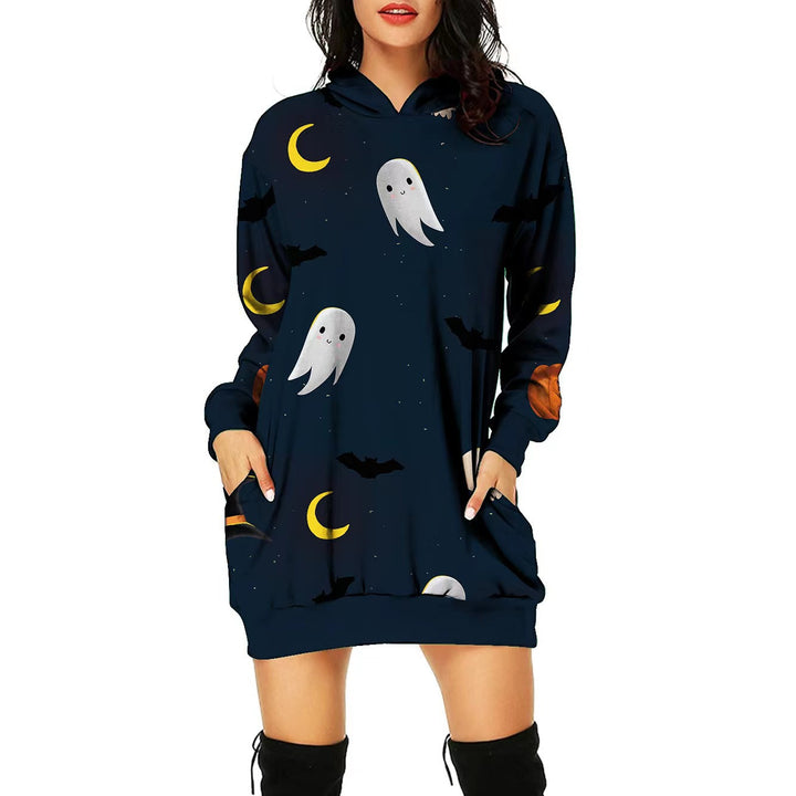 Women's Halloween Theme Positioning Print Dress-Lady Dresses-Zishirts