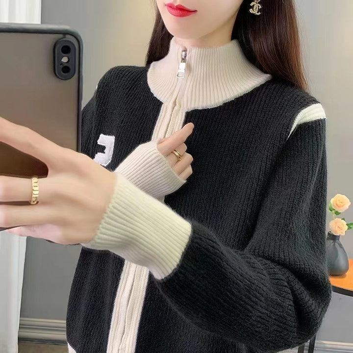 New Korean Style Loose High Collar Knitwear Sweater Cardigan Women's Zipper Coat-Women's Outerwear 2023-Zishirts