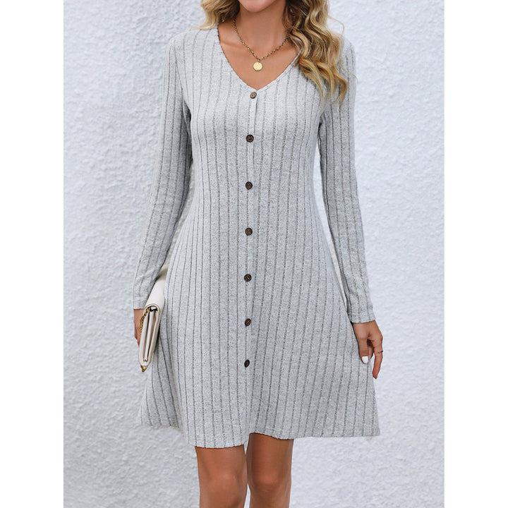 Fashion Button Waist-controlled Long Sleeves Dress-Lady Dresses-Zishirts