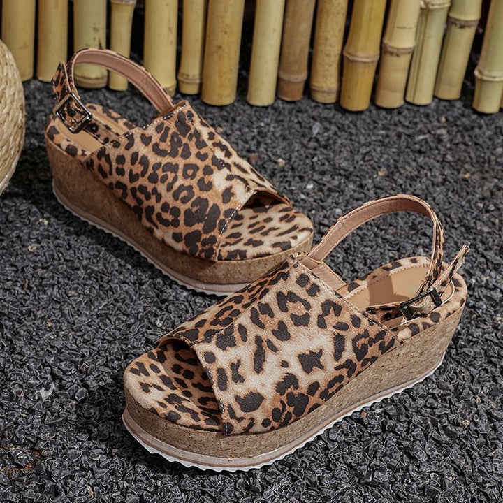 Leopard Wedge Sandals Women's Outer Wear European And American Large Size-Womens Footwear-Zishirts