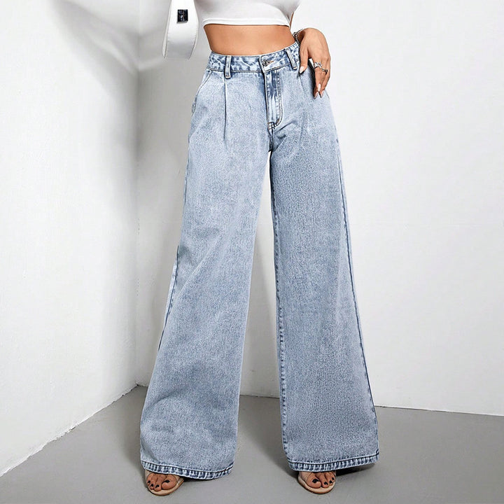 Women's Wide Leg Drape Loose Denim Trousers-0-Zishirts