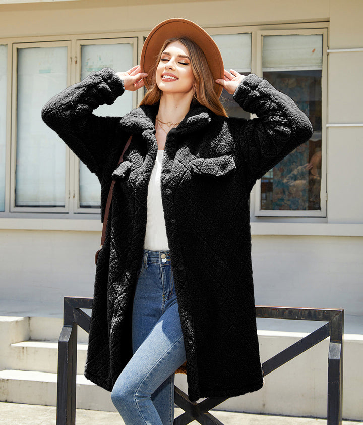 Women's Plush Loose Single-breasted Diamond Coat Overcoat-Jackets-Zishirts