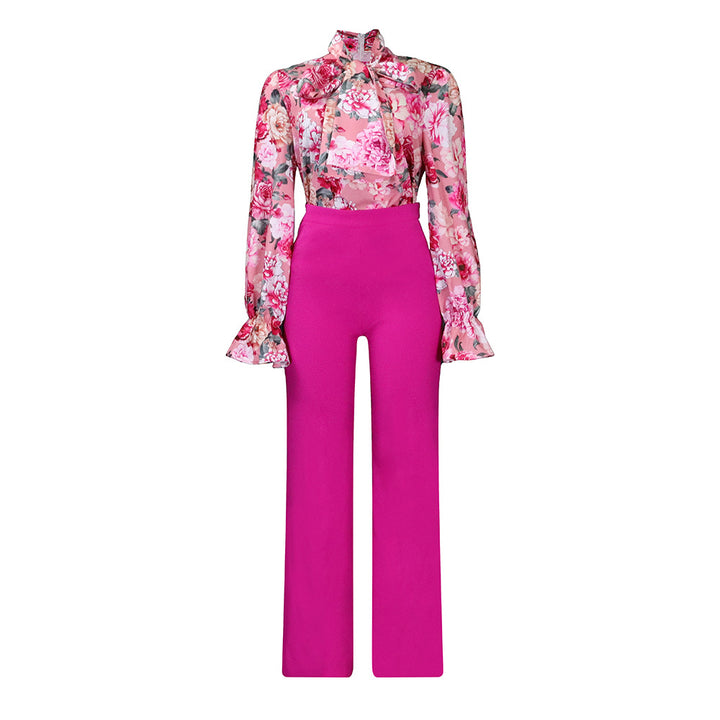 Women's Loose Large Size Casual Printed Long Sleeve Two-piece Suit-Suits & Sets-Zishirts