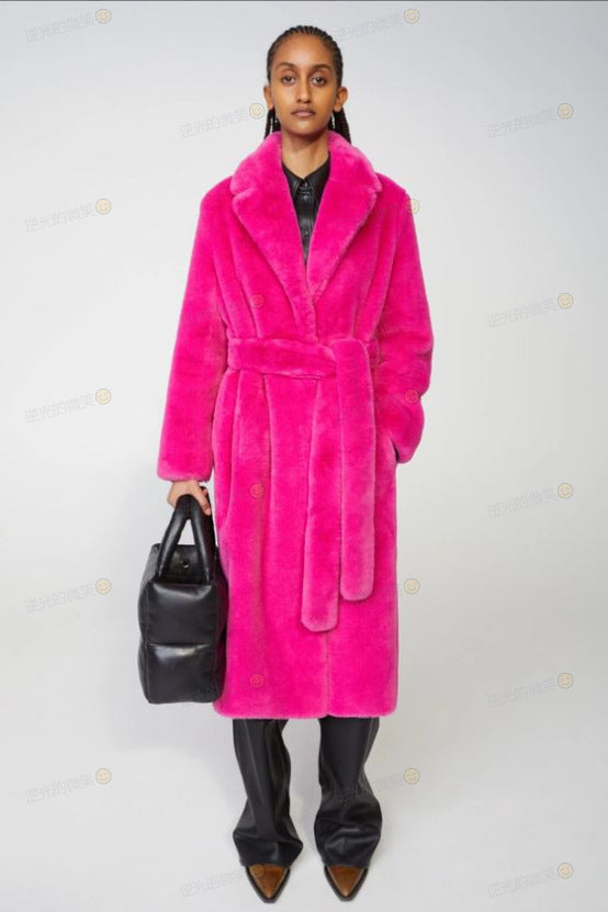 Long Rabbit Fur Mink Overcoat Thickened Fleece Coat-Jackets-Zishirts