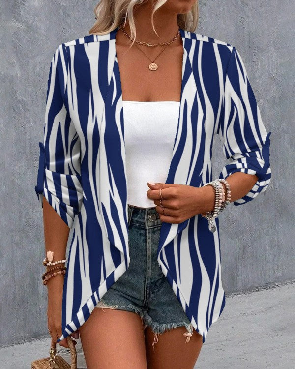 Women's Fashion Long Sleeve Casual Rolled Sleeves Cardigan Jacket-Womens 2024 March-Zishirts