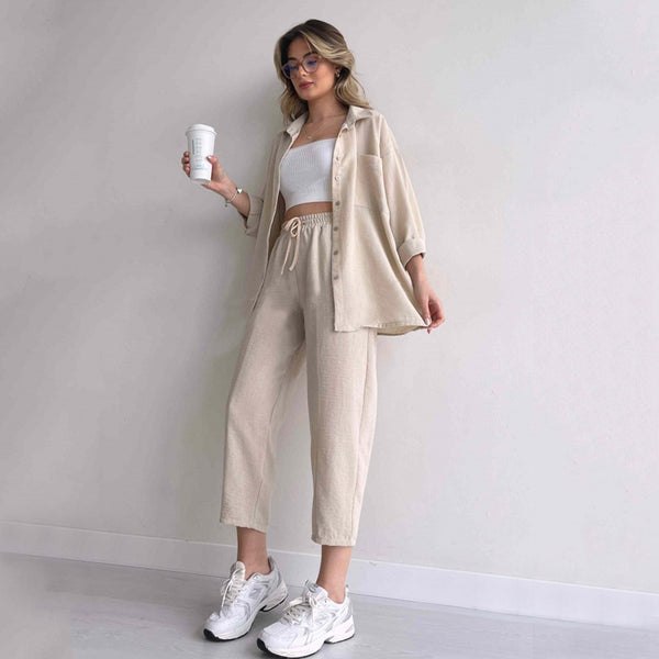 Women's Fashion Casual Loose Shirt Cropped Sports Harem Pants Two-piece Set-Suits & Sets-Zishirts