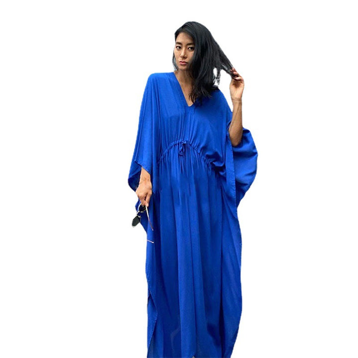 Rayon Loose Plus Size Slit Beach Cover-up Waist Pull-belt Vacation Dress-Womens 2024 March-Zishirts