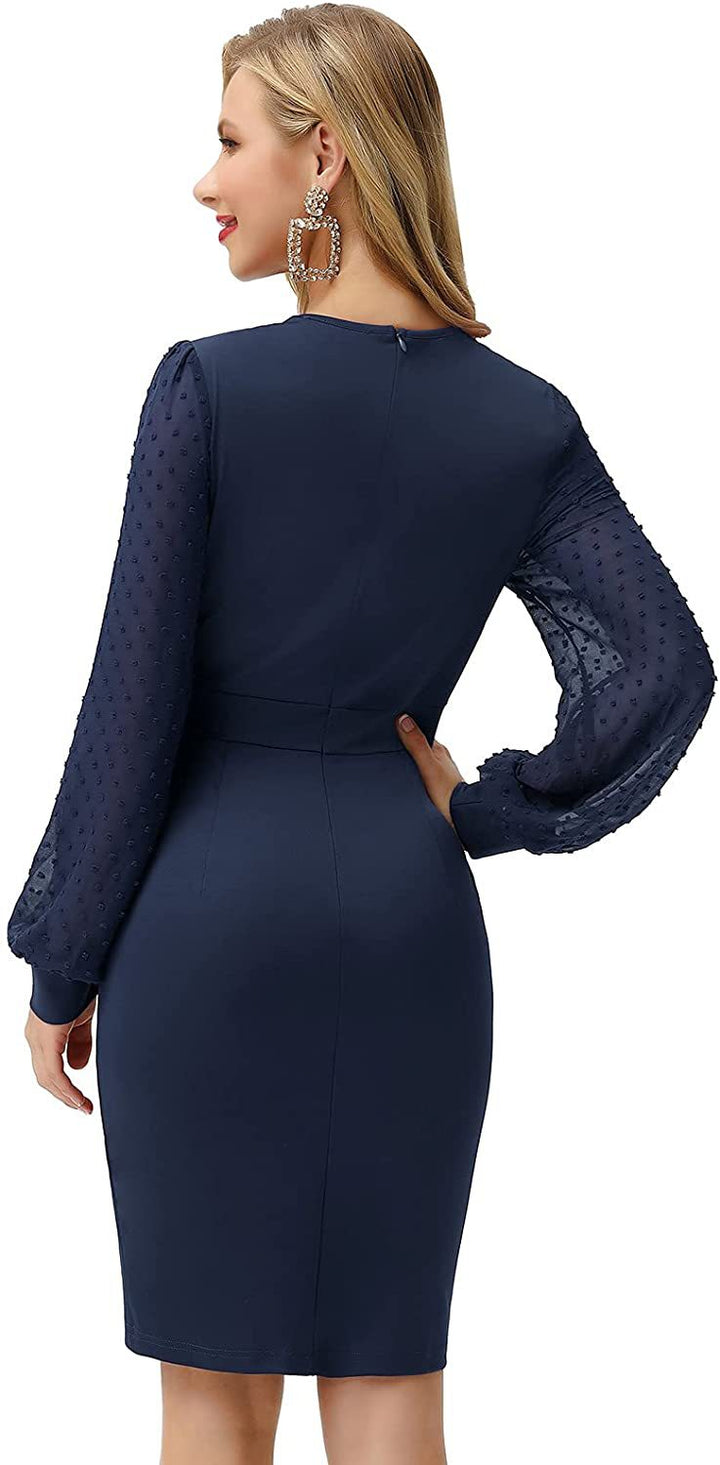 Women's Fashion Casual Long Sleeve V-neck Tight Stitching Pencil Skirt-Lady Dresses-Zishirts