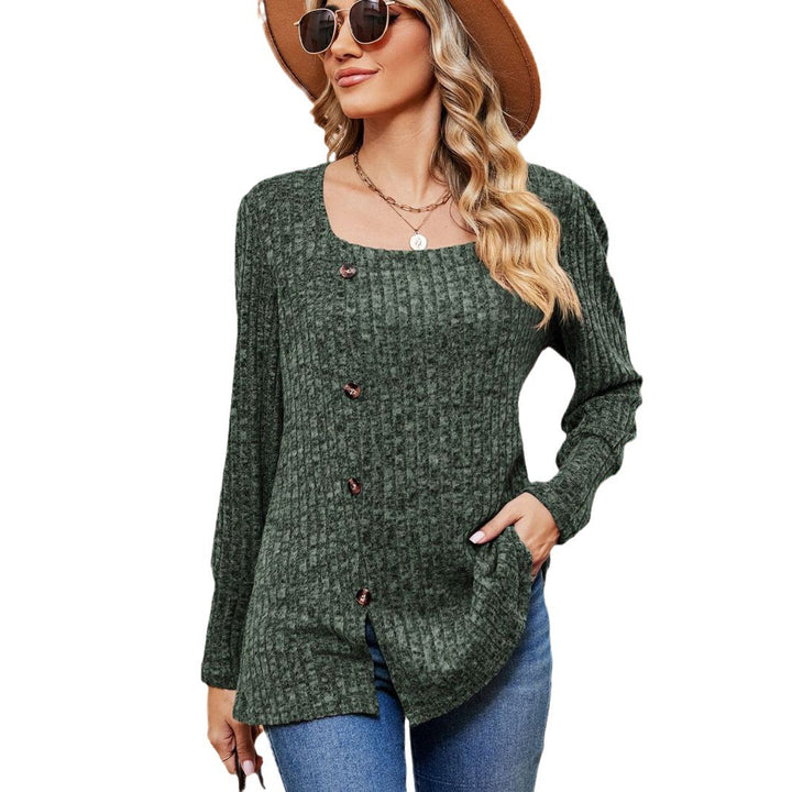 Women's Fashion Casual Loose Square Collar Button Long Sleeve Top-Blouses & Shirts-Zishirts