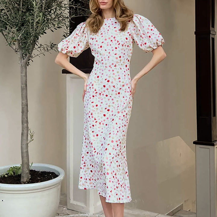 Women's Elegant Slim-fit Floral Long-sleeved Dress-Lady Dresses-Zishirts