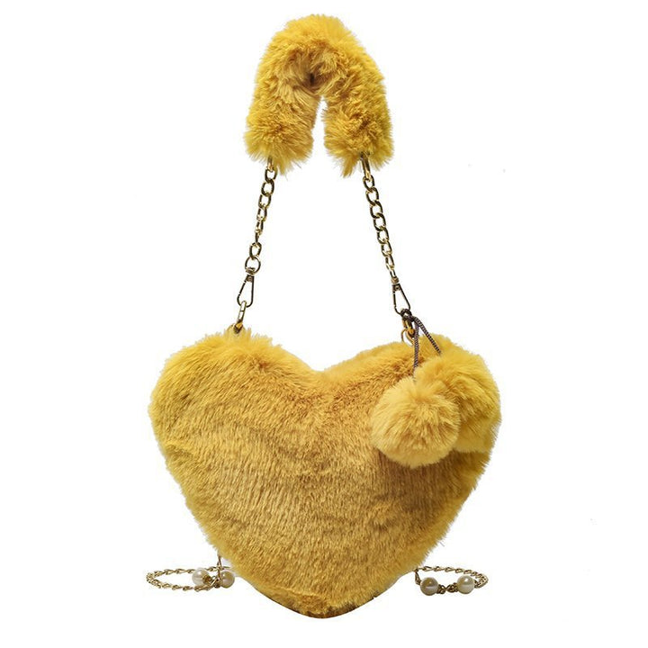 Women's Fashion Love Imitation Rex Rabbit Plush One-shoulder Crossbody Bag-Women's Bags-Zishirts