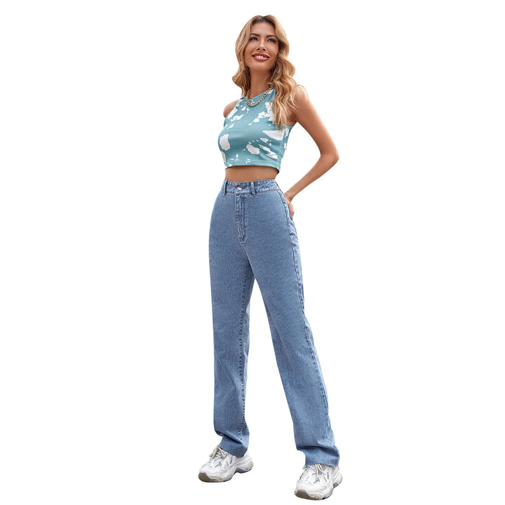 Women's Straight Loose High Waist Denim Trousers-0-Zishirts