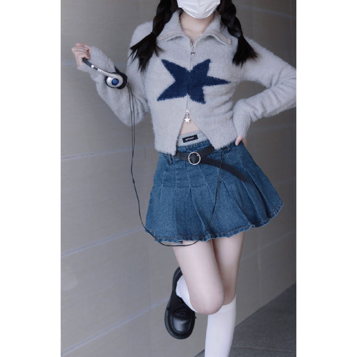 Short A Words Denim Skirt Suit Female-Women's Outerwear 2023-Zishirts