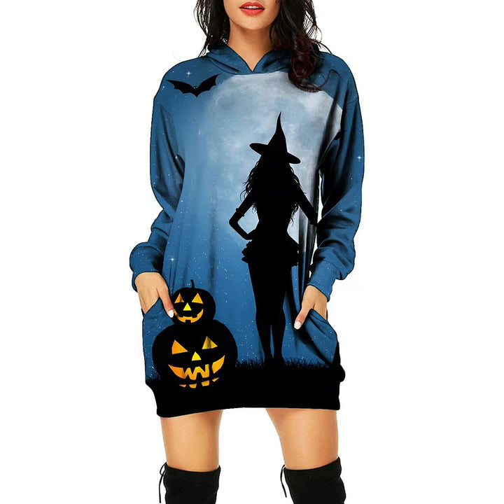 Women's Halloween Theme Positioning Print Dress-Lady Dresses-Zishirts