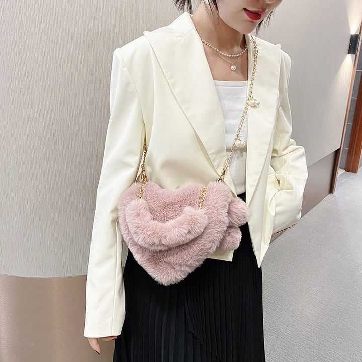 Women's Fashion Love Imitation Rex Rabbit Plush One-shoulder Crossbody Bag-Women's Bags-Zishirts