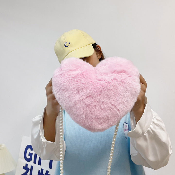 Women's Cute Fashion Furry Heart-shaped Chain Bag-Women's Bags-Zishirts