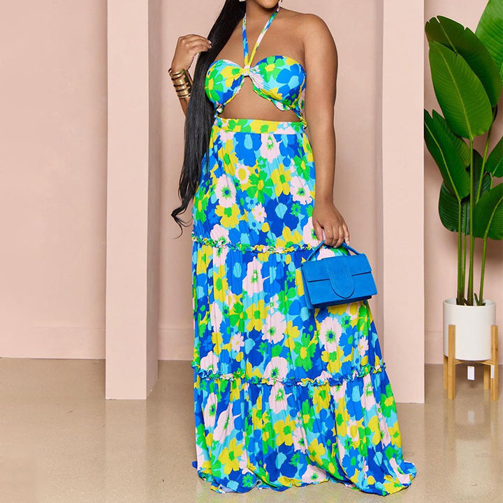 Printed Halter Tube Top Top Swing Suit-Suits & Sets-Zishirts