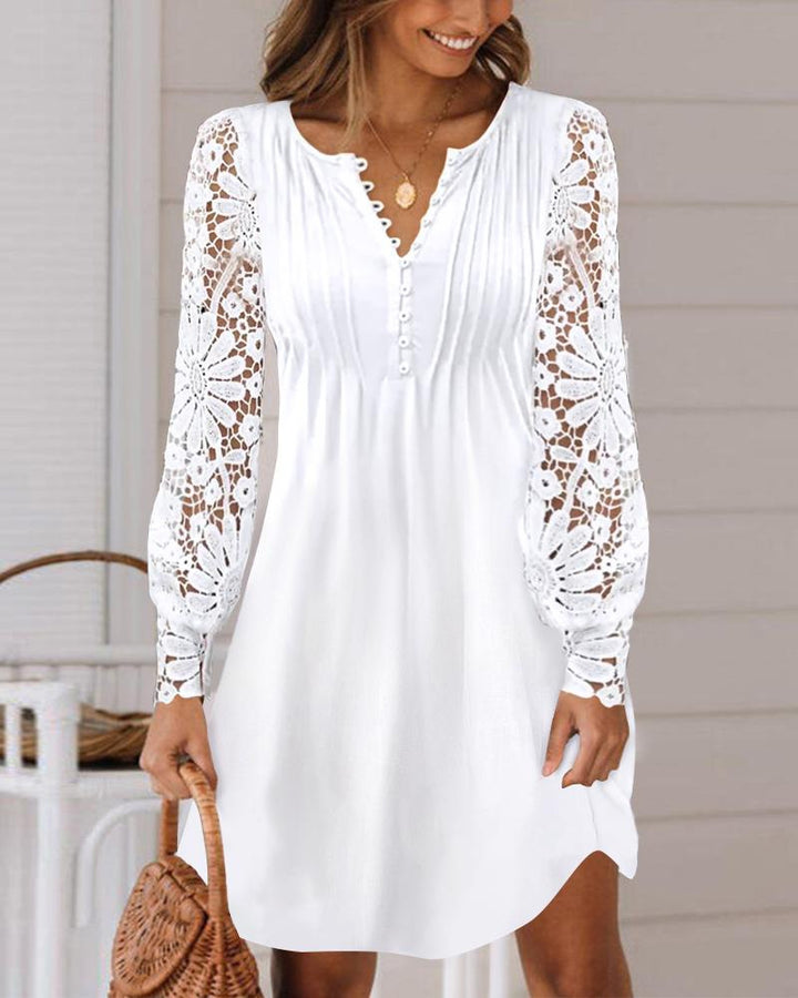 Women's Fashionable Elegant Lace Long Sleeve Dress-Womens 2024 March-Zishirts