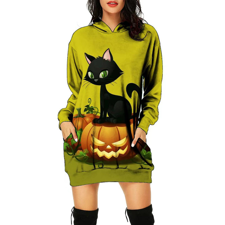 Women's Halloween Theme Positioning Print Dress-Lady Dresses-Zishirts