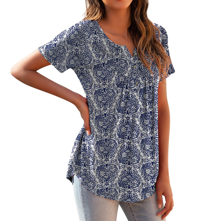 Loose All-match Button T-shirt Top-Womens 2024 March-Zishirts