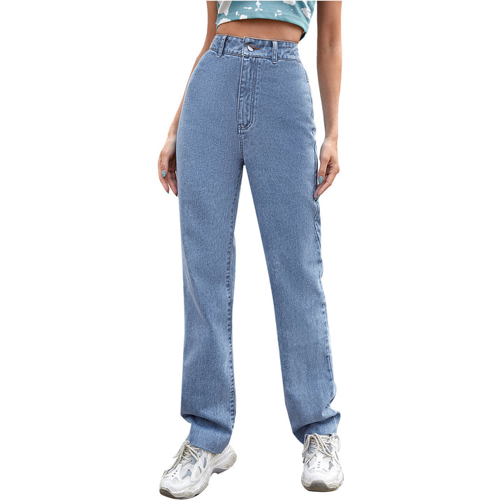 Women's Straight Loose High Waist Denim Trousers-0-Zishirts