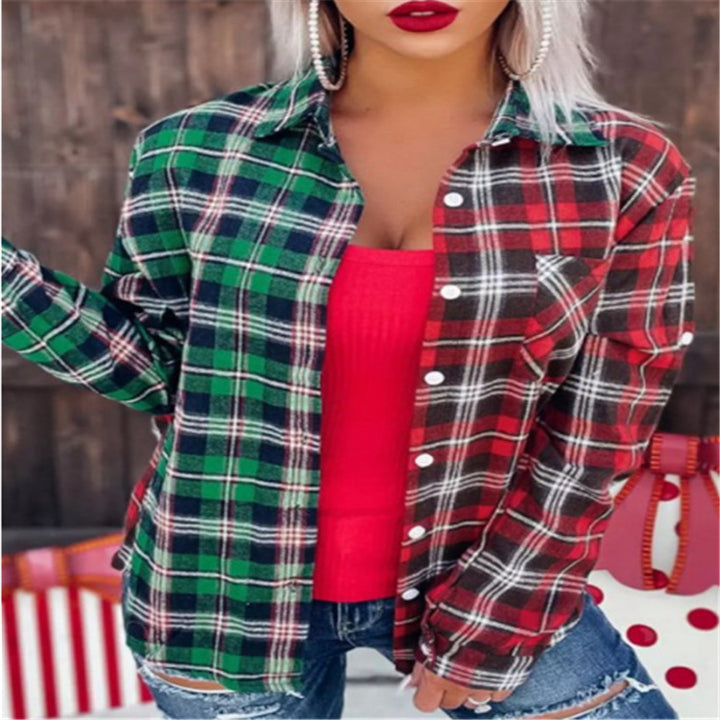 Contrast Color Loose Street Hipster Lapel Single Breasted Shirt-Blouses & Shirts-Zishirts