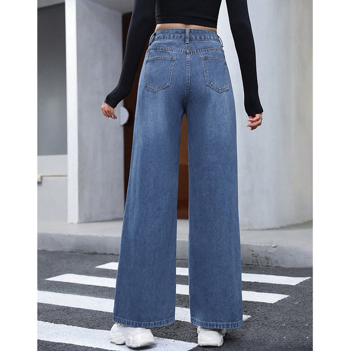 Women's Straight Loose High Waist Denim Trousers-0-Zishirts