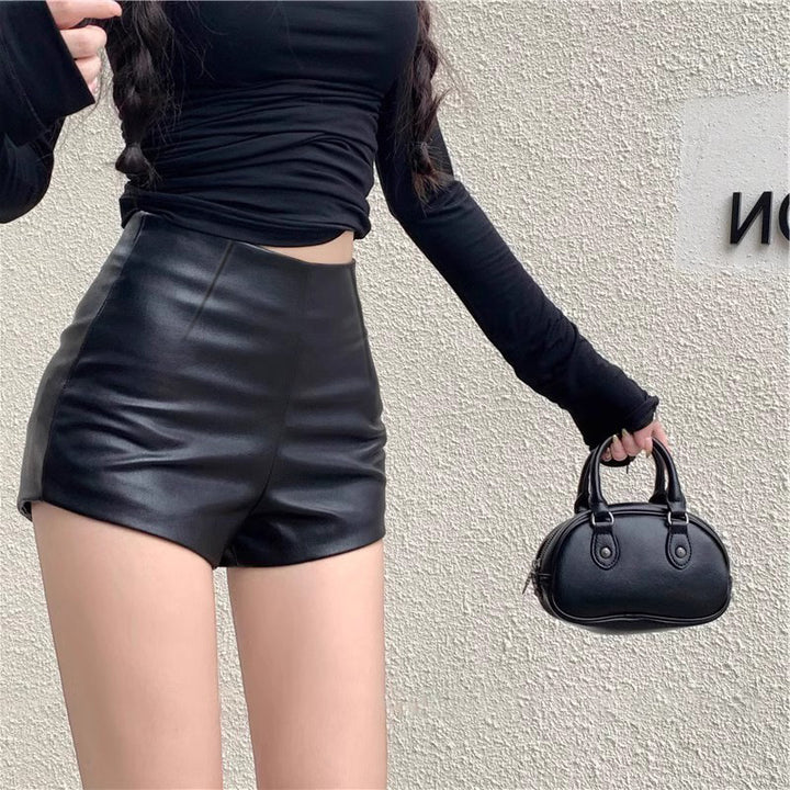 Sheath Leather Pants Sexy Temperament Hot Girls Wear New High Waist Shorts-0-Zishirts