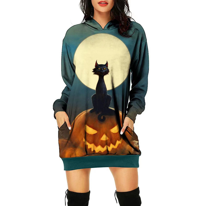 Women's Halloween Theme Positioning Print Dress-Lady Dresses-Zishirts