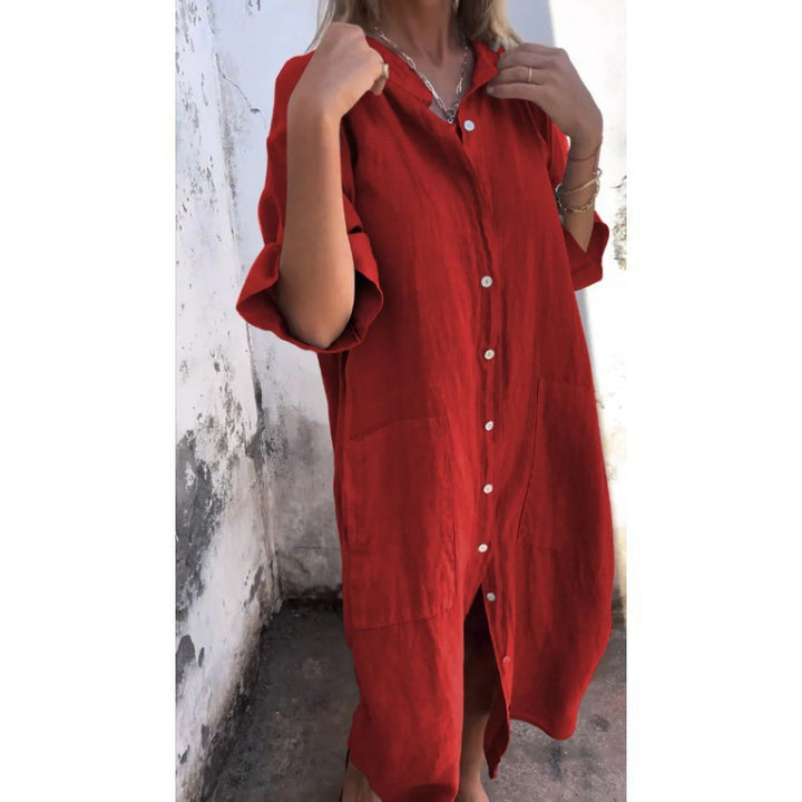 Loose Casual Half Sleeve Cotton Linen Shirt Dress Women-Womens 2024 March-Zishirts