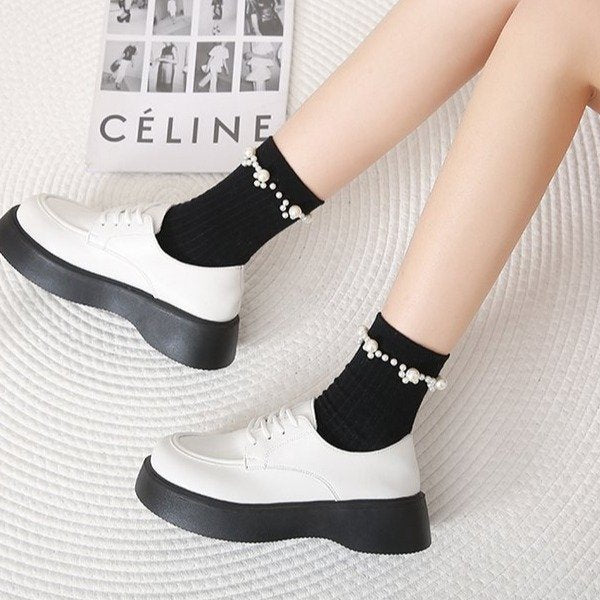 Women's Fashion Solid Color Round Toe Lace-up Platform Casual Shoes-Womens Footwear-Zishirts