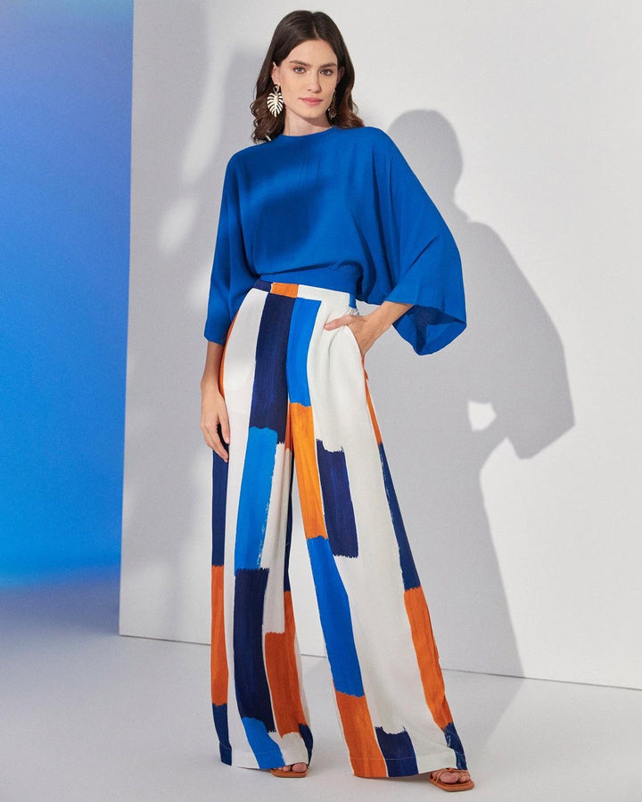 Blue Top High Waist Wide Leg Pants Suit-Suits & Sets-Zishirts