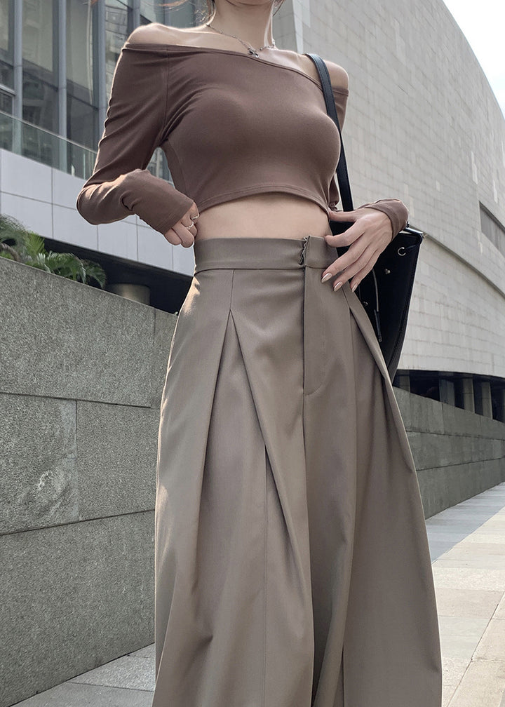 Off-neck Short T-shirt Women's Lazy High Waist Slimming Loose Drooping Wide Leg Pants-Suits & Sets-Zishirts