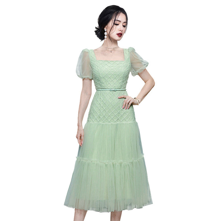 Romantic Diamond Lattice Fungus Mesh Dress-Womens 2024 March-Zishirts