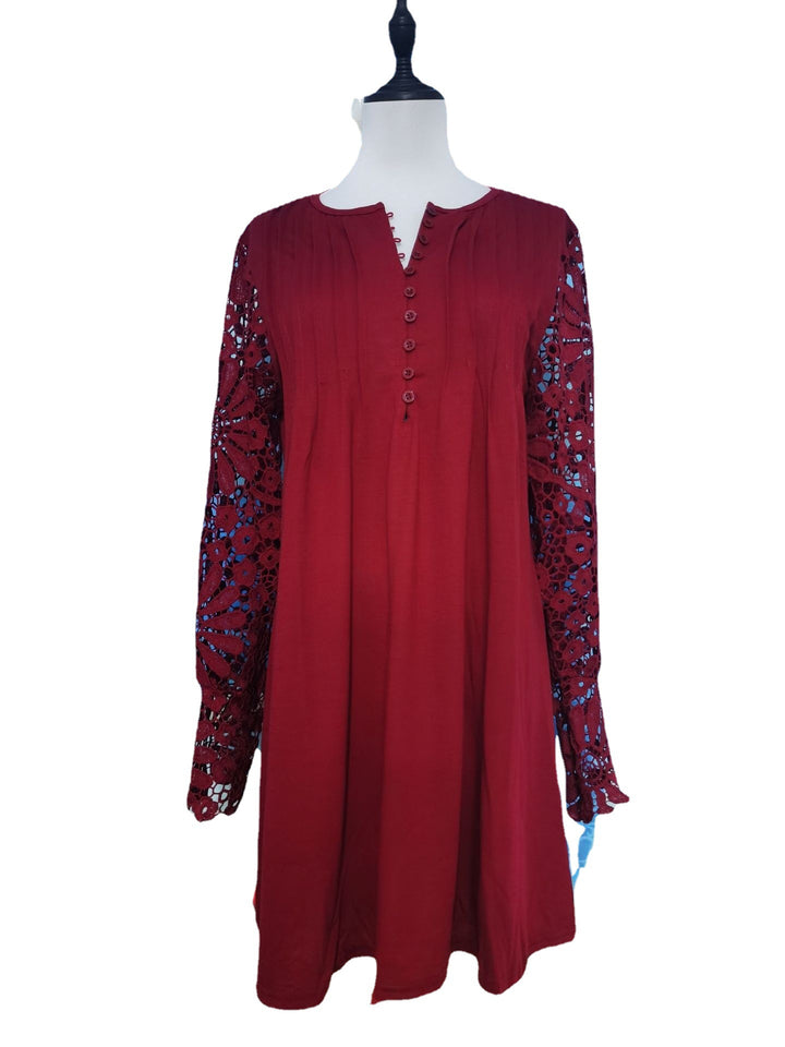 Women's Fashionable Elegant Lace Long Sleeve Dress-Womens 2024 March-Zishirts