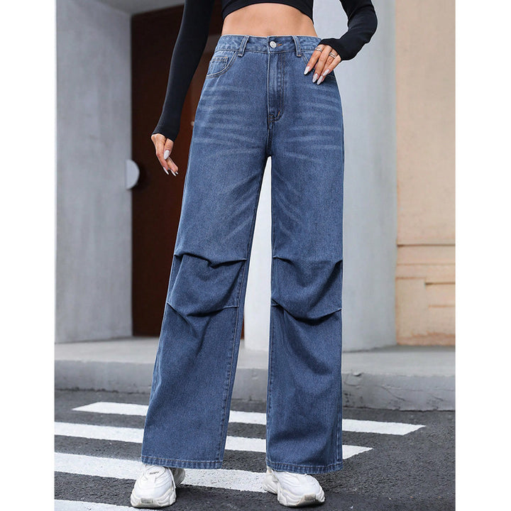 Women's Straight Loose High Waist Denim Trousers-0-Zishirts