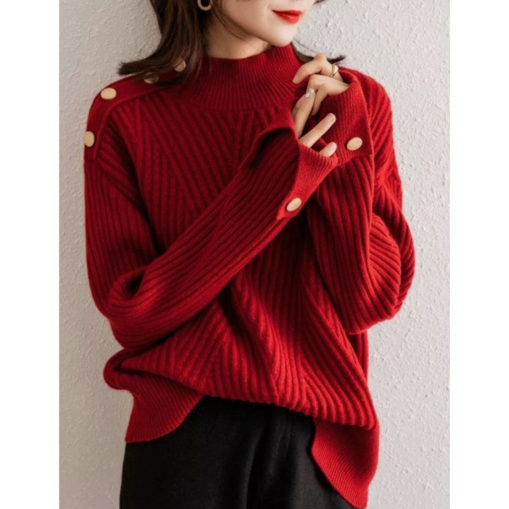 Autumn And Winter Japanese And Korean New Half Turtleneck Sweater Design Cuff Sweater For Women-Women's Outerwear 2023-Zishirts