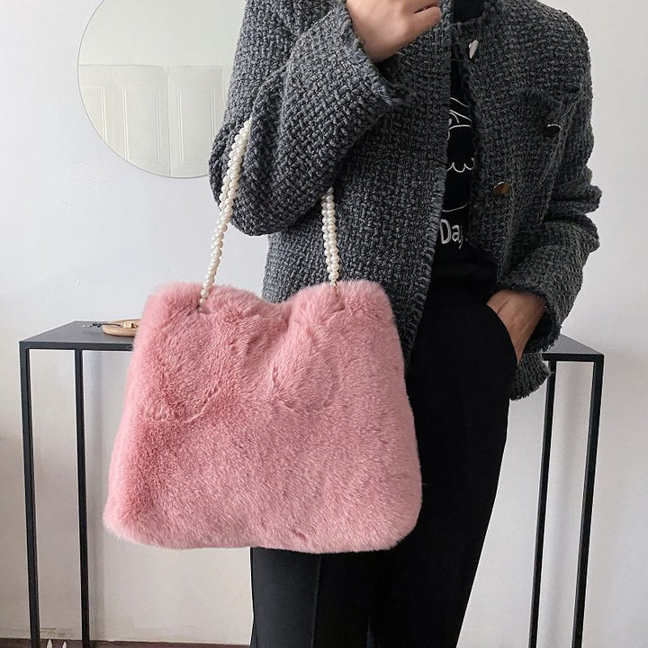 Women's Fashion Plush Pearl Shoulder Bag-Women's Bags-Zishirts