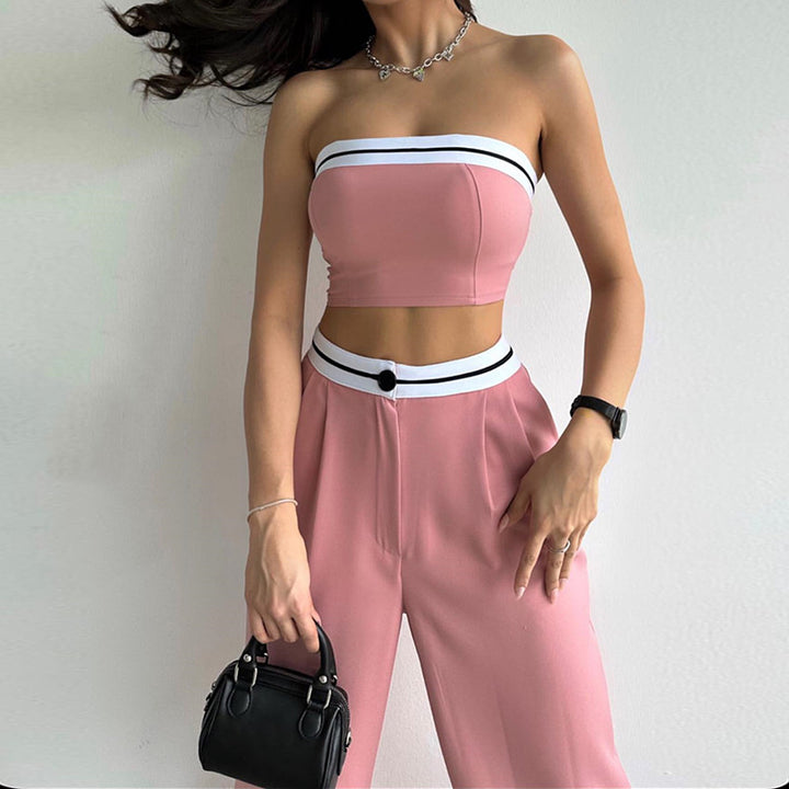 Women's Fashion Casual Exercise Vest Tube Top High Waist Wide Leg Pants Suit-Suits & Sets-Zishirts