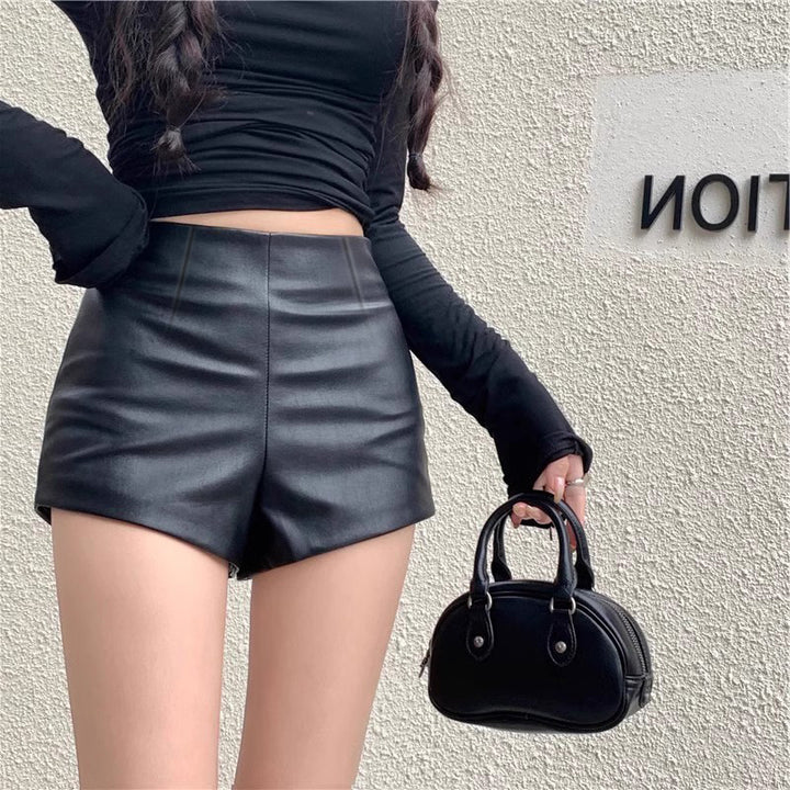 Sheath Leather Pants Sexy Temperament Hot Girls Wear New High Waist Shorts-0-Zishirts