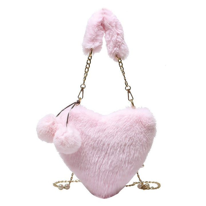 Women's Fashion Love Imitation Rex Rabbit Plush One-shoulder Crossbody Bag-Women's Bags-Zishirts