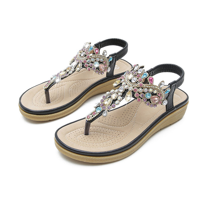 Bohemian L Fashion Rhinestone Flat Sandals-Womens Footwear-Zishirts