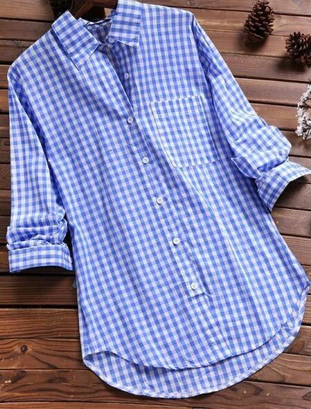 Plaid Long-sleeved Long-sleeved Long-sleeved Shirt With Buttons For Women-0-Zishirts