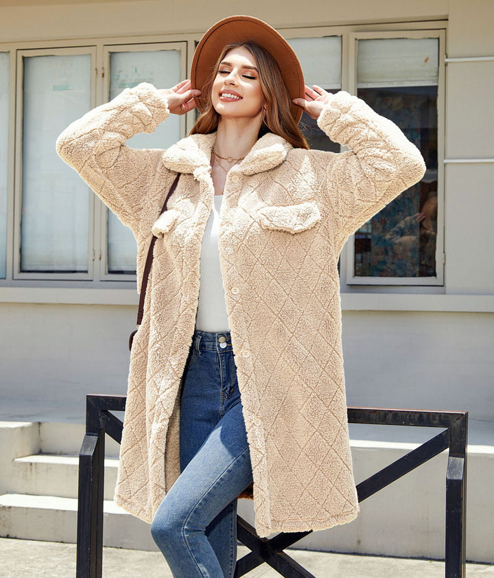 Women's Plush Loose Single-breasted Diamond Coat Overcoat-Jackets-Zishirts