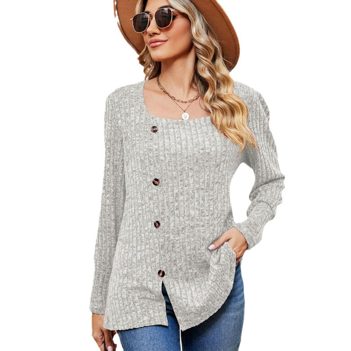 Women's Fashion Casual Loose Square Collar Button Long Sleeve Top-Blouses & Shirts-Zishirts