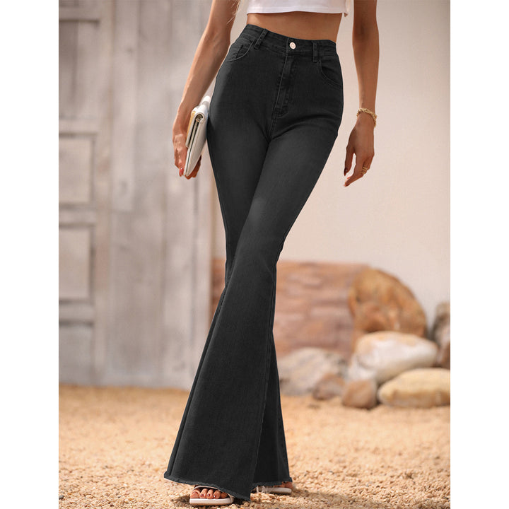 Women's Clothing Slightly Flared Jeans Black Rough Edges Horseshoe Pants-0-Zishirts