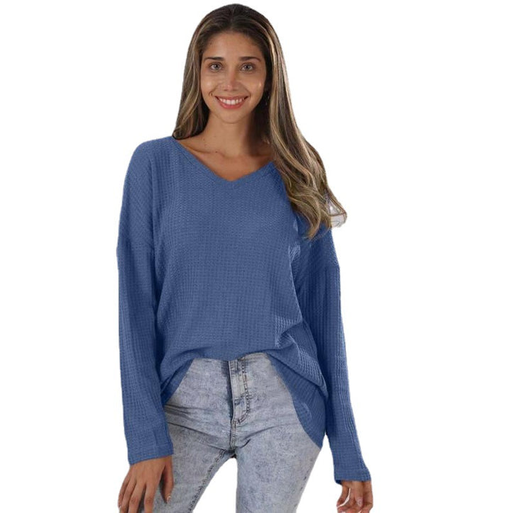 Women's Loose V-neck Plus Size Street Knitted Bottoming Shirt-0-Zishirts