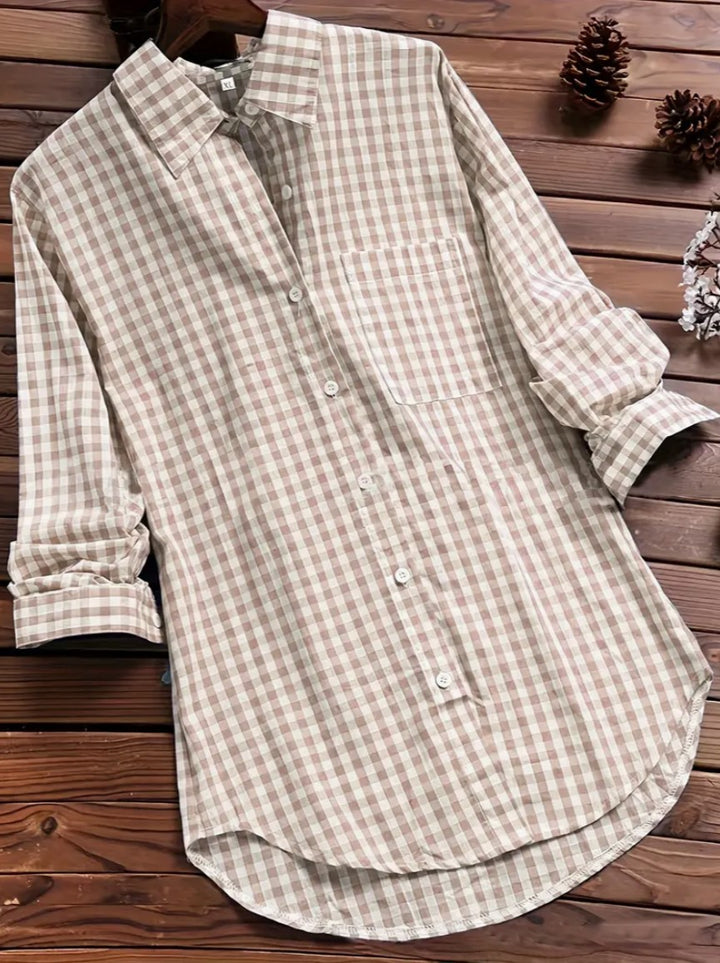 Plaid Long-sleeved Long-sleeved Long-sleeved Shirt With Buttons For Women-0-Zishirts